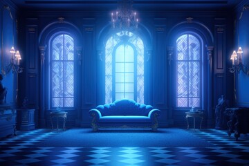 Wall Mural - Blue 3D room with light background.