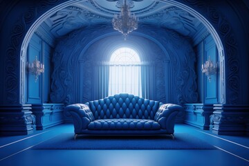 Wall Mural - Blue 3D room with light background.