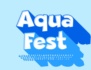 Poster - Vector bright banner Aqua Fest. Cartoon style Font with Big Blue Shadow. Bright cool Alphabet Letters and Numbers.