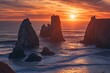 sea ​​stacks at sunset