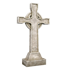 3d render marble ornamented cross grave stone isolated