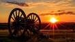 Ancient cannon at sunset. Neural network AI generated art