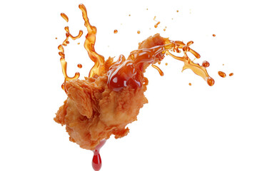 Wall Mural - Fried Chicken piece coat with flour or batter that dipping with tomato or ketchup sauce isolated on transparent png background, yummy fast food, fried with perfect flavor ingredients.