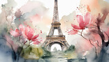Fototapeta Paryż - Pastelowa akwarela. Paryż. Francja. Tapeta, dekoracja. Generative AI
