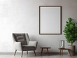 © tanjidvect - Interior room with gray furniture and a blank white frame mockup on the wall