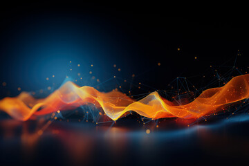 Wall Mural - blue abstract background with a cyber network grid and connected particles.