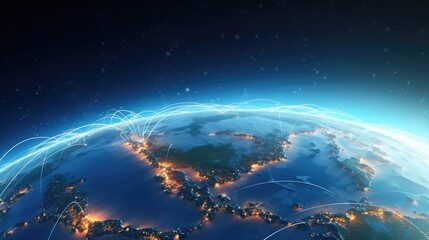 Wall Mural - connection lines glow light around the earth's surface, future technology background with circles an