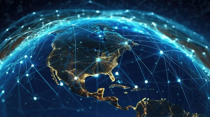 Wall Mural - connection lines glow light around the earth's surface, future technology background with circles an