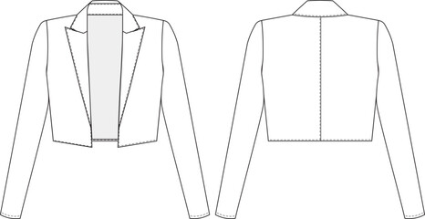 long sleeve short crop blazer jacket template technical drawing flat sketch cad mockup fashion woman design style model