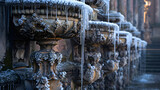 Fototapeta Londyn - Ornate Abandoned Fountains with Cascading Ice and Icicles