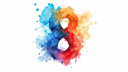 The number 8 watercolor style with space for text on white background