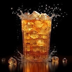 Canvas Print - Refreshing iced tea in a glass with splash on dark background. perfect drink for hot summer days. hydration concept. AI