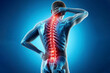 © Igor - Anatomy of a human back with pain spine isolated on bright blue background. ai generative