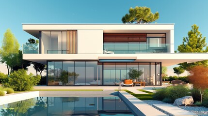 Wall Mural - A modern and luxurious dream house, ideal for various property business purposes, including house rental, buying and selling, and investment