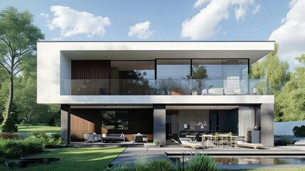 Wall Mural - Ideal for business rentals, homes for sale, and advertising, this modern house concept provides inspiration with a focus on luxurious and contemporary living spaces.

