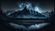 Under the bright moonlight, when stars shine and the mountain range glimmers in intense light, V4 style, portraying the mountain's silhouette with absolute authenticity - Generative AI