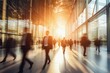© Visual Craft - motion blur of busy lobby of modern office building with people walking by