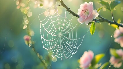 Wall Mural - a close up of a spider web on a tree branch