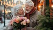 Old man surprises wife with flower