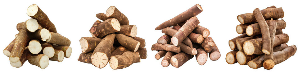 Wall Mural - Cassava Yucca  Vegetables Pile Of Heap Of Piled Up Together Hyperrealistic Highly Detailed Isolated On Transparent Background Png File