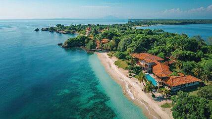 Wall Mural - View of bay tropical paradise island beach with water landscape background