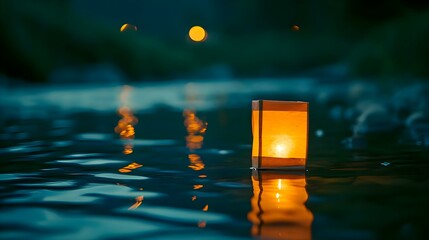 a lit candle floating on top of a body of water