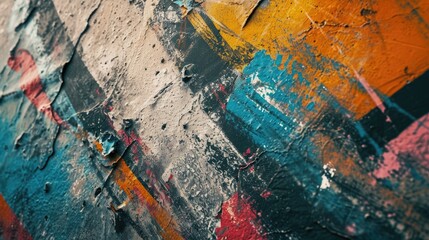 Poster - A detailed close-up of a wall with vibrant paint colors. This image can be used to add a pop of color to design projects or to represent urban art