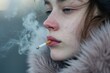 A woman with a cigarette in her mouth. Suitable for lifestyle and addiction-related content