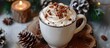 Maple Pecan coffee latte with whipped cream in a cozy setting.