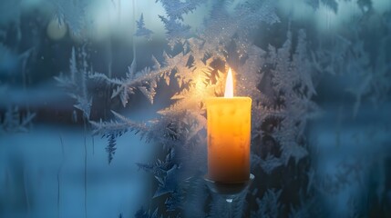 Wall Mural - a lit candle sitting in front of a frosted window