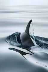 Wall Mural - a black and white photo of an orca in the water