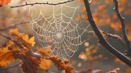 Wall Mural - a spider web hanging from a tree branch