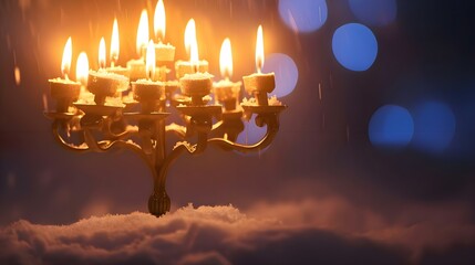 Wall Mural - a chandelier with lit candles in the snow