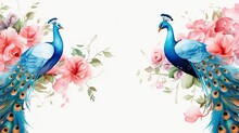 Beautiful Peacocks Frame Watercolor Flowers Image Ai Generated Art