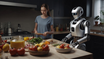 In our kitchen, a robot chef is busily preparing dishes, giving us a glimpse of a potential futuristic reality where machines can perform many tasks previously performed by humans