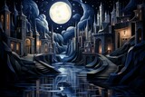 Fototapeta Nowy Jork - Enchanted moonlit waterfalls, flowing with liquid silver and granting wishes to those who bathe beneath them - Generative AI