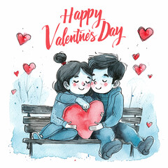 Wall Mural - Happy valentines day watercolor paint 