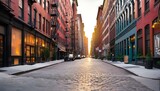 Fototapeta Uliczki - Empty street at sunset time in soho district, New York