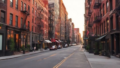 Wall Mural - Empty street at sunset time in soho district, New York