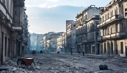 Wall Mural - Streets of a peaceful city after the war