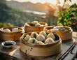 Dim Sum, a Chinese culinary treasure, features small, flavorful, and steamed delights, crafted with authenticity and served in bamboo baskets for a harmonious gastronomic experience. AI generation
