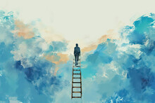 An Employee Walking Up To The Top Of A Ladder And Looking Out