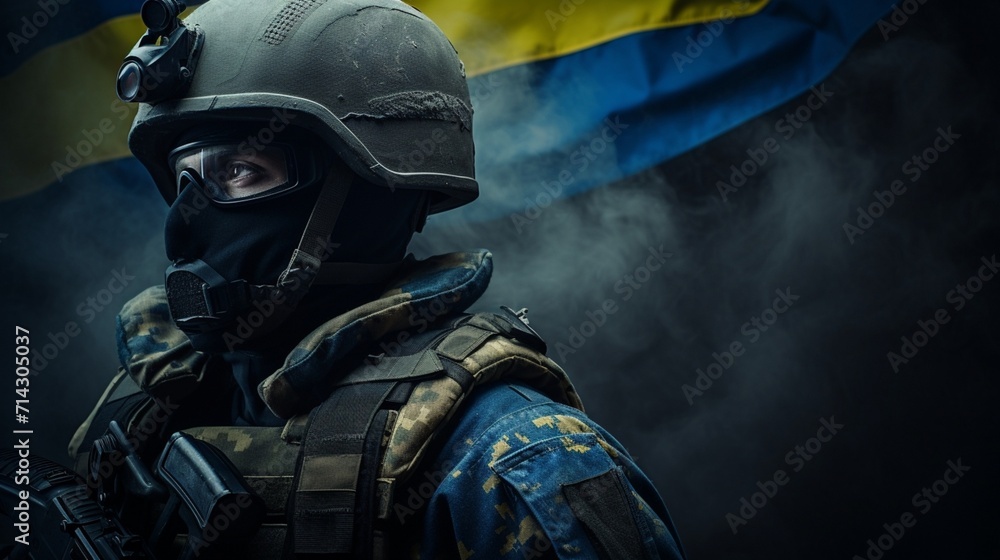 Ukrainian flag on a military uniform war. Soldier of the Armed Forces ...