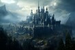 Majestic fortress with Gothic elements, characterized by a fantasy atmosphere. Generative AI