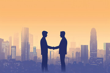 Wall Mural - business people shake hands in front of the city