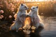 Playful twilight foxes, dancing under the fading light of the setting sun - Generative AI