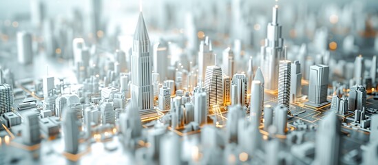 Wall Mural - futuristic white metropolis controlled by wireless technology, with smart city and internet of thing