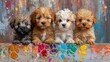 Group of cute puppies on a grunge background. Studio shot. Generative AI