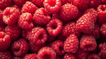Background Of Fresh Sweet Red Raspberries Arranged Together Representing Concept. Ai Generative