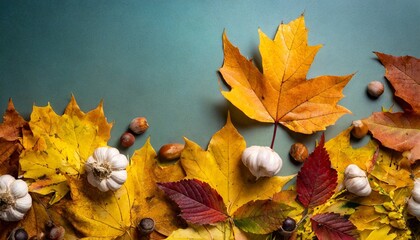 Wall Mural - bright composition of fallen autumn leaves with blank space